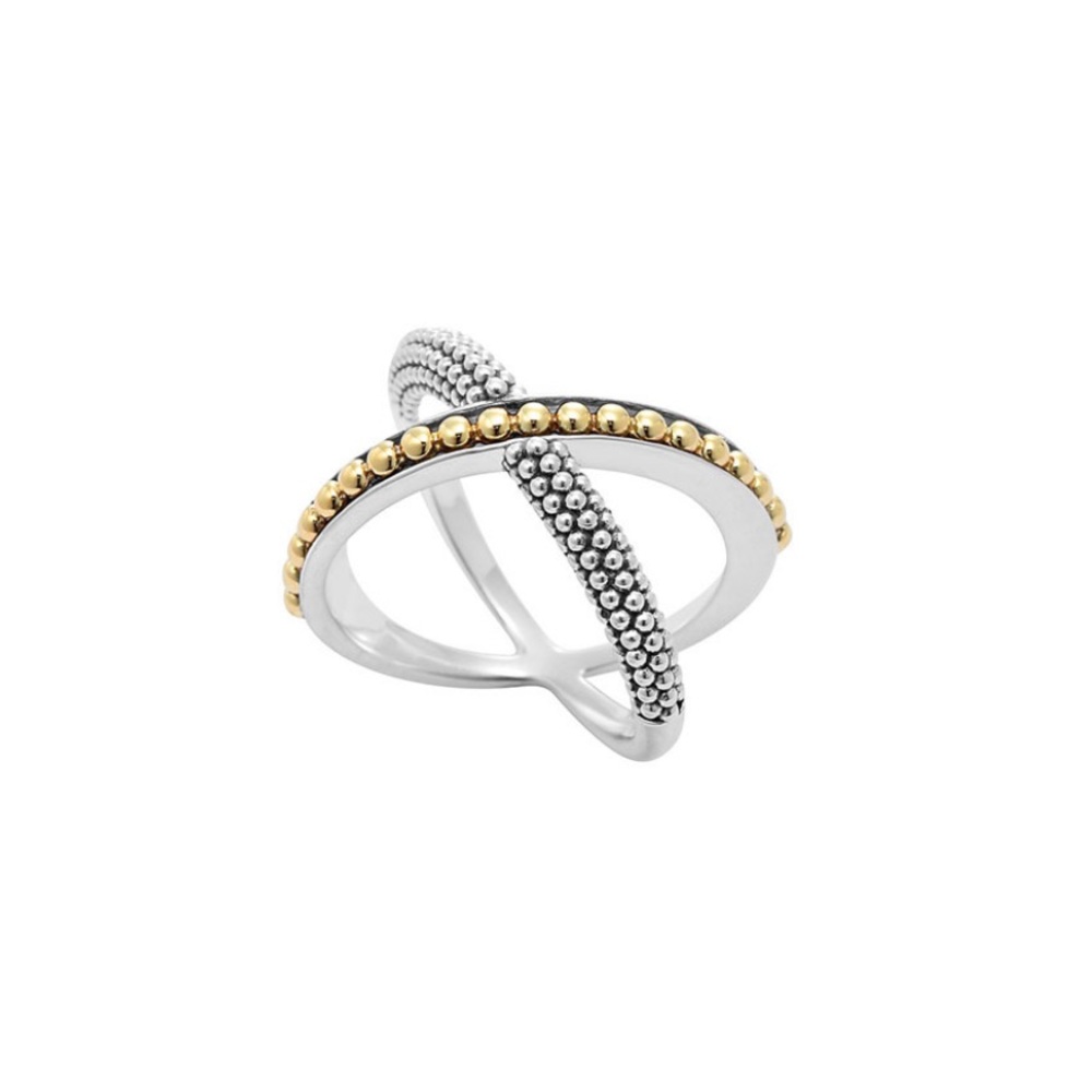 Lagos Sterling Silver 18k gold crossover ring